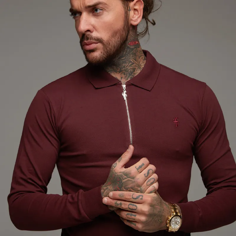 Classic Burgundy Zipped Polo Long Sleeve Shirt - FSH022 sold by Father Sons