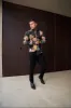 Father Sons Super Slim Stretch Black Mixed Lily Floral Print Long Sleeve with Button Down Collar - FS854 sold by Father Sons