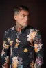 Father Sons Super Slim Stretch Black Mixed Lily Floral Print Long Sleeve with Button Down Collar - FS854 sold by Father Sons