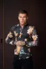 Father Sons Super Slim Stretch Black Mixed Lily Floral Print Long Sleeve with Button Down Collar - FS854 sold by Father Sons