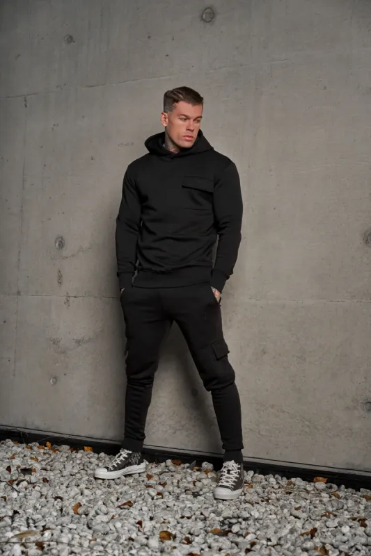 Father Sons Black Cargo Tracksuit Sweat Pants With Pockets, Cuffed Hem and FS Embroidery - FSH934 sold by Father Sons