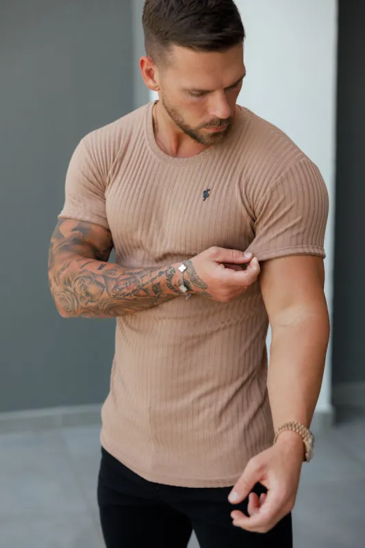 Father Sons Classic Coffee / Black Ribbed Knit Super Slim Short Sleeve Crew T-Shirt - FSH1090 sold by Father Sons