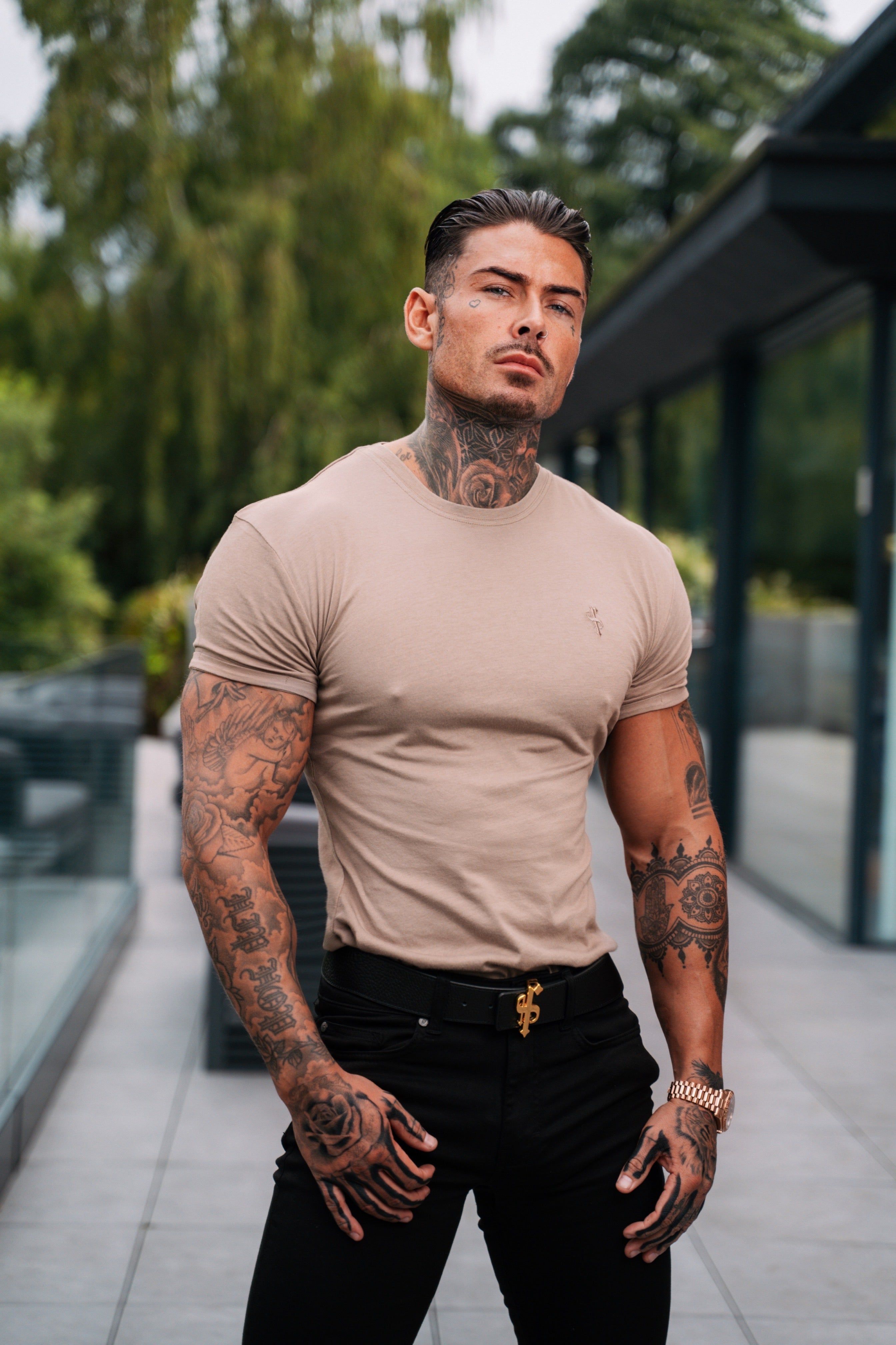 Taupe Bamboo Crew T Shirt - FSH839 sold by Father Sons