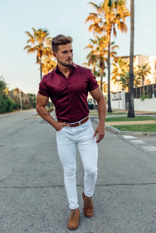 Father Sons Slim Sateen Burgundy Short Sleeve - FS550 sold by Father Sons