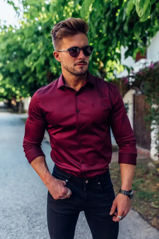 Father Sons Slim Sateen Burgundy Long Sleeve - FS549 sold by Father Sons