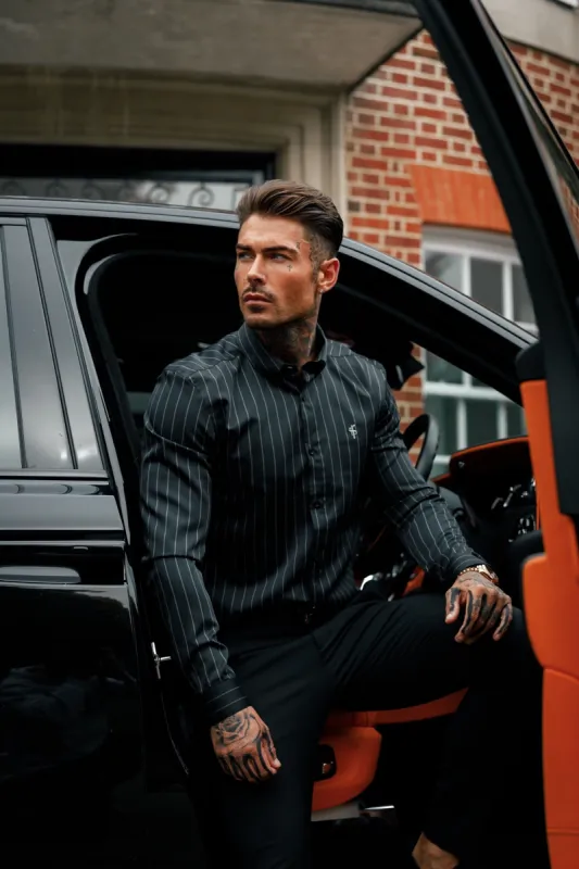 Father Sons Classic Black / Grey Woven Sateen Stripe Long Sleeve - FS993 sold by Father Sons
