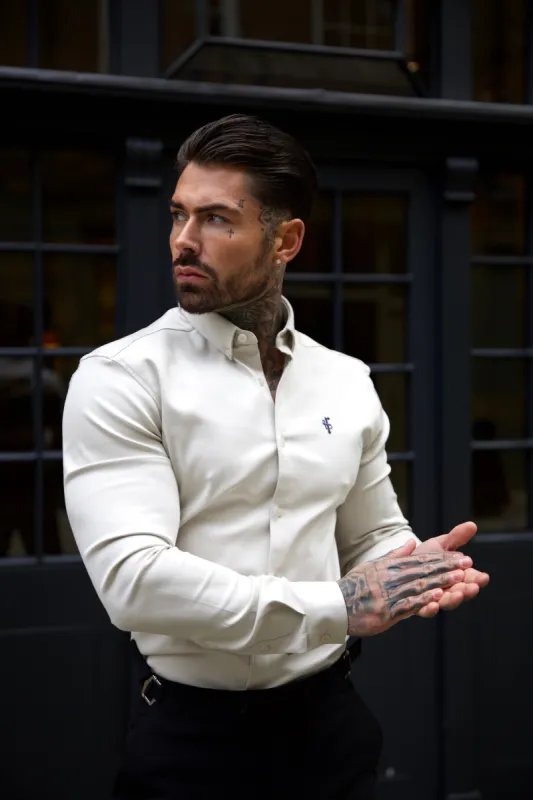 Father Sons Super Slim Stretch Oatmeal Denim Long Sleeve With Button Down Collar - FS1024 sold by Father Sons