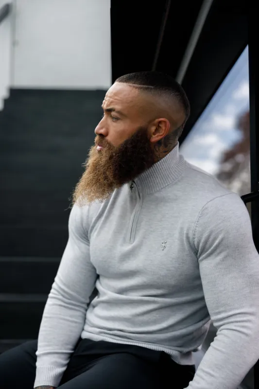 Father Sons Grey Marl Funnel Neck 1/2 Zip Knitted Jumper - FSN124 sold by Father Sons