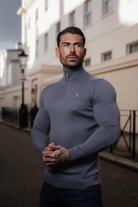 Father Sons Gunmetal Funnel Neck 1/2 Zip Knitted Sweater - FSN120 sold by Father Sons