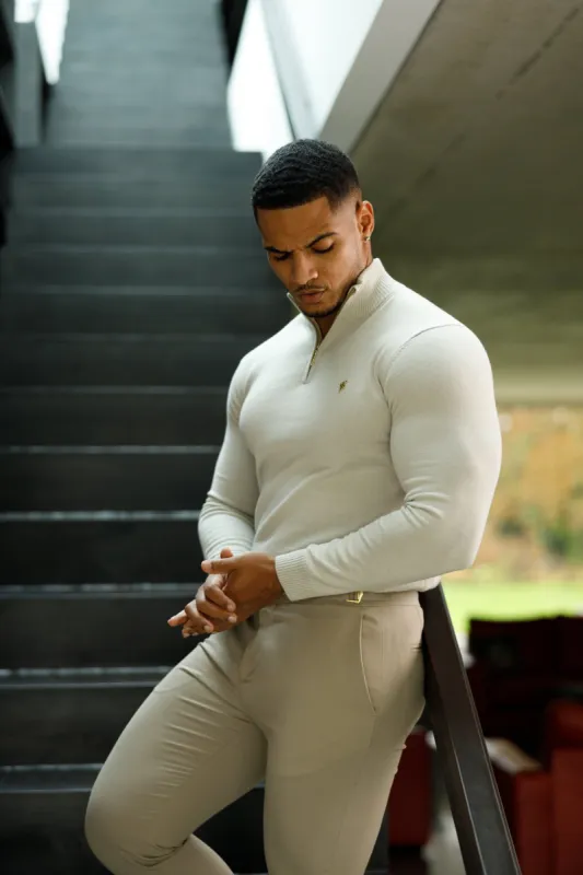 Father Sons Beige Funnel Neck 1/2 Zip Knitted Sweater - FSN118 sold by Father Sons