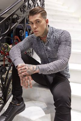 Father Sons Super Slim Stretch Black & White Stripe Drip Print Long Sleeve - FS677 sold by Father Sons