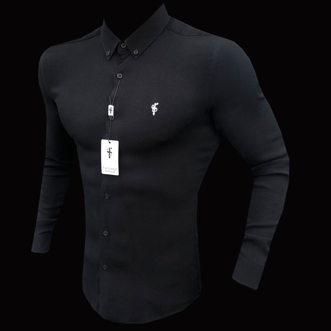 Father Sons Super Slim Stretch Ribbed Black Long Sleeve - FS441 sold by Father Sons