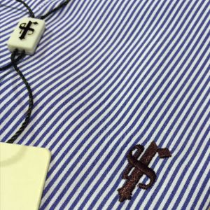 Father Sons Super Slim Stretch Navy & White Stripe Short Sleeve (Burgundy Emblem) - FS125 (LAST CHANCE) sold by Father Sons
