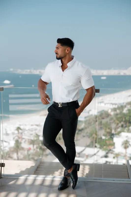 Father Sons Super Slim Scuba White Short Sleeve Stretch - FS828 sold by Father Sons