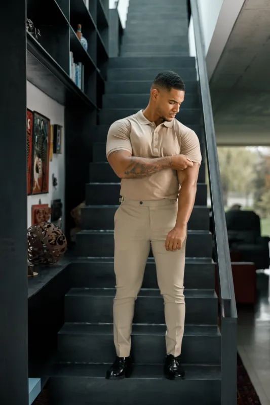 Father Sons Classic Taupe Polo Shirt with Tonal Button and Embroidery - FSH913 sold by Father Sons