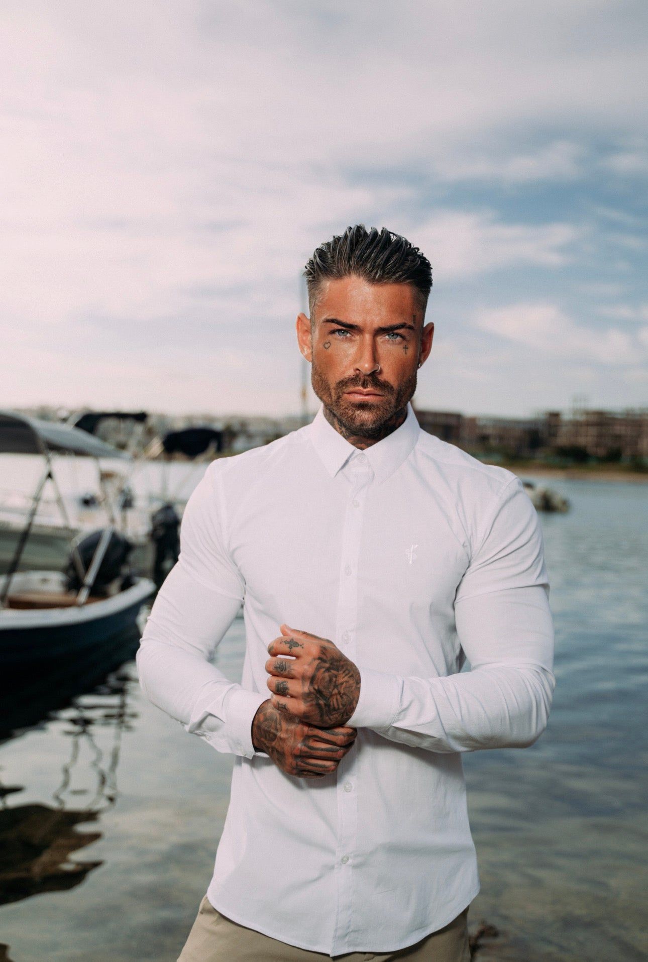 Father Sons Super Slim Luxe Ultra Stretch Classic White Long Sleeve - FS331 sold by Father Sons