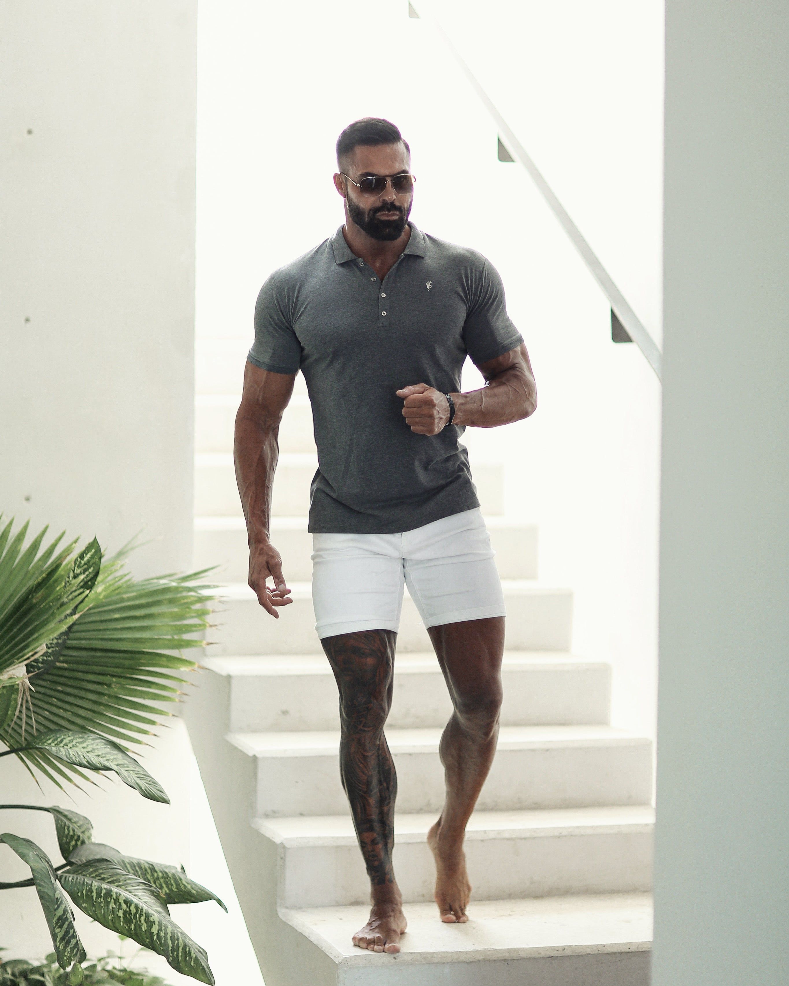 Classic Dark Grey Polo Shirt with Silver Metal Emblem Decal & Buttons - FSH460 sold by Father Sons