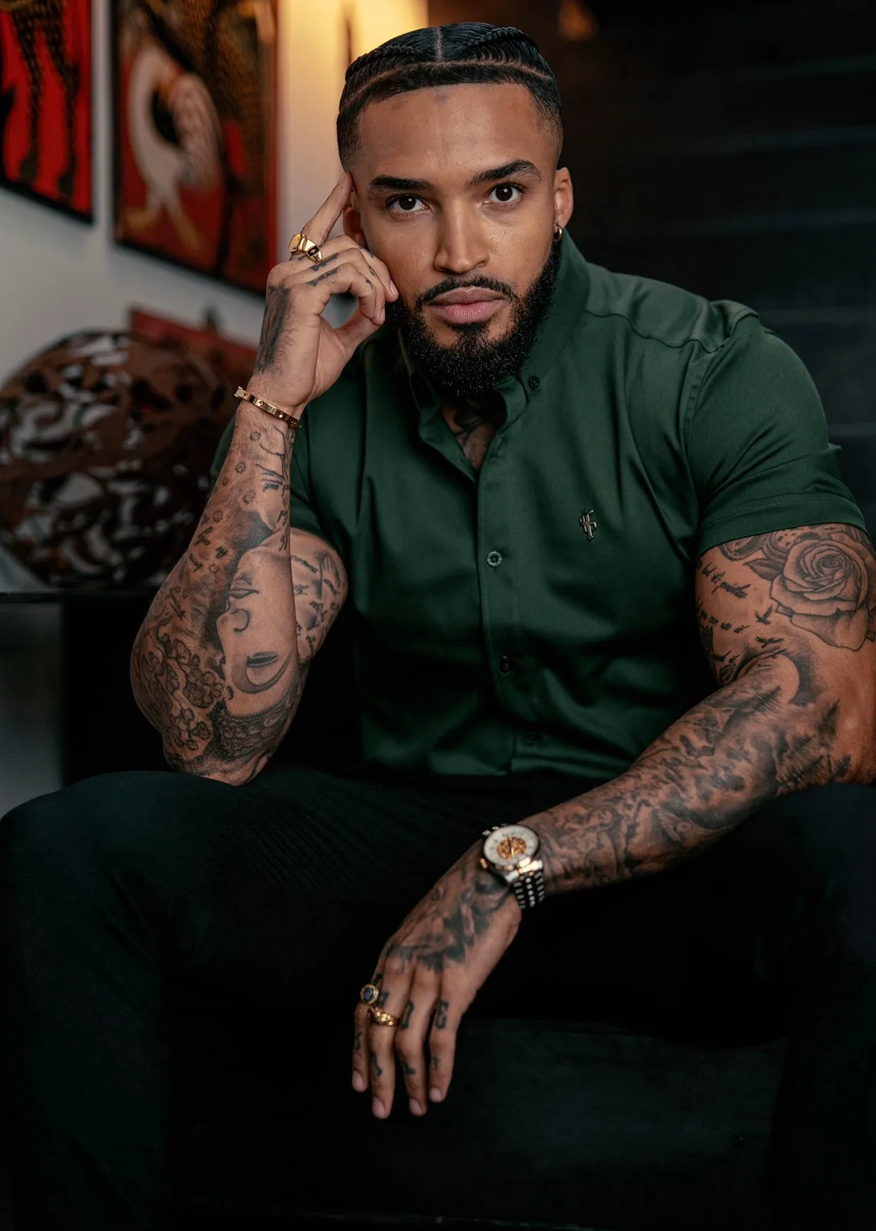 Father Sons Super Slim Stretch Khaki Denim Short Sleeve with Metal Decal Emblem - FS633 sold by Father Sons