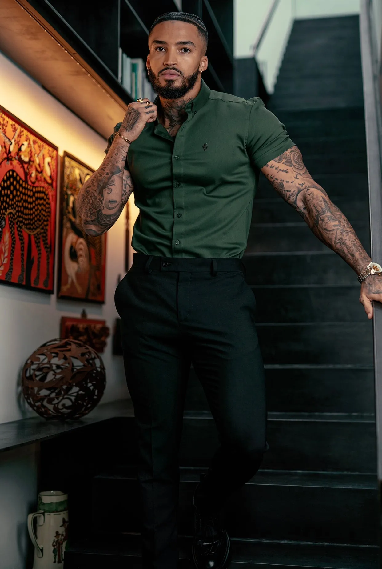 Father Sons Super Slim Stretch Khaki Denim Short Sleeve with Metal Decal Emblem - FS633 sold by Father Sons product image thumbnail 2