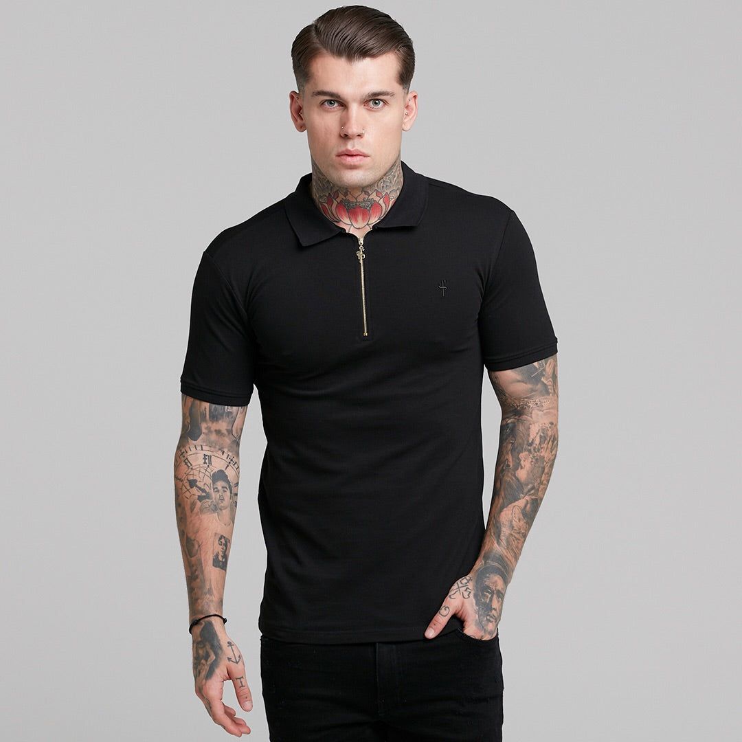 Classic Black and Gold Zipped Polo Shirt - FSH239 sold by Father Sons product image thumbnail 18