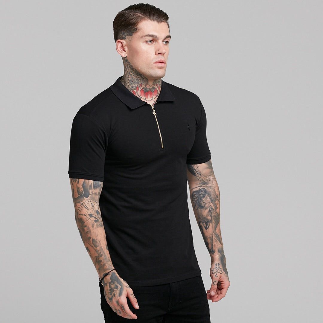 Classic Black and Gold Zipped Polo Shirt - FSH239 sold by Father Sons product image thumbnail 15