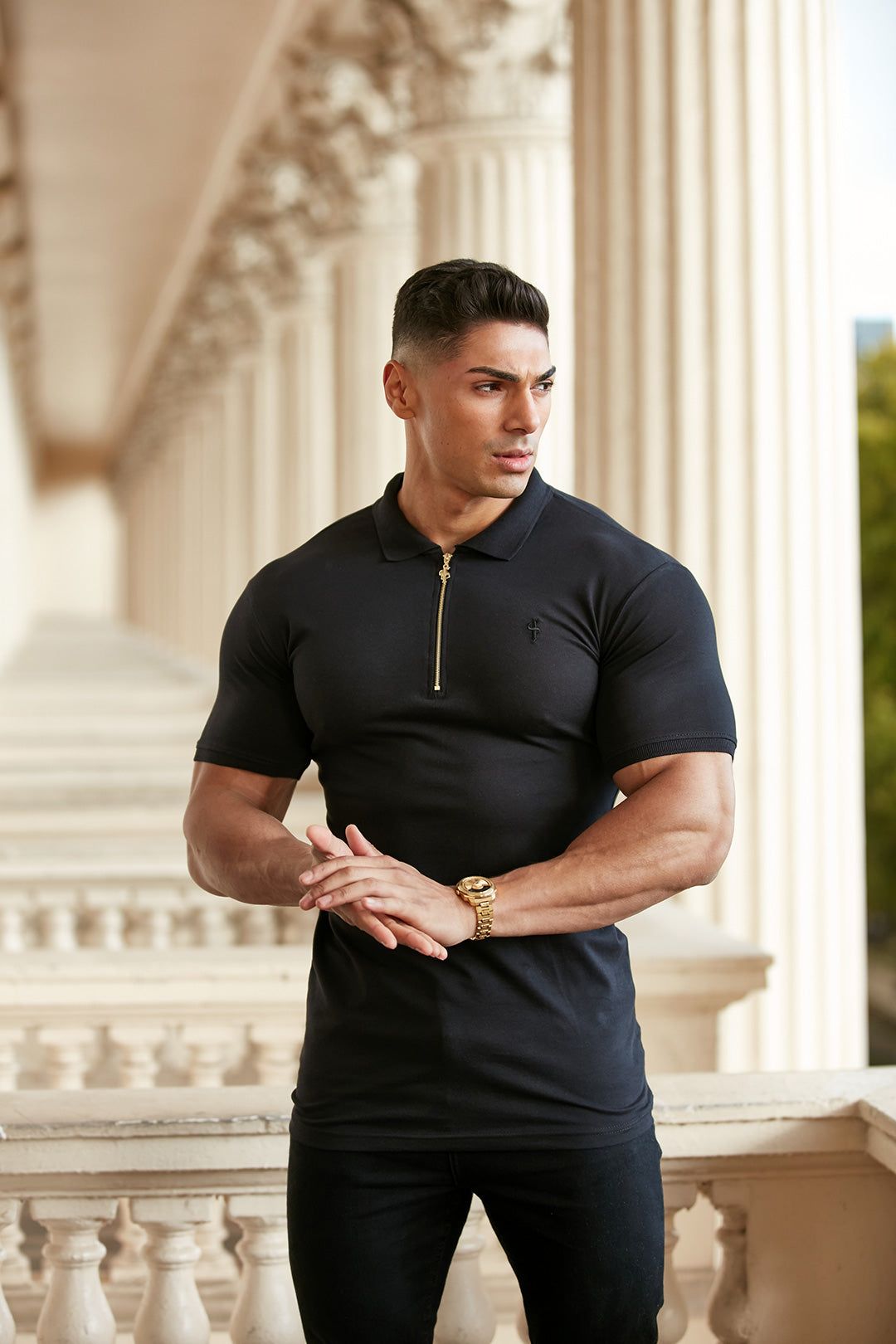 Classic Black and Gold Zipped Polo Shirt - FSH239 sold by Father Sons product image thumbnail 22