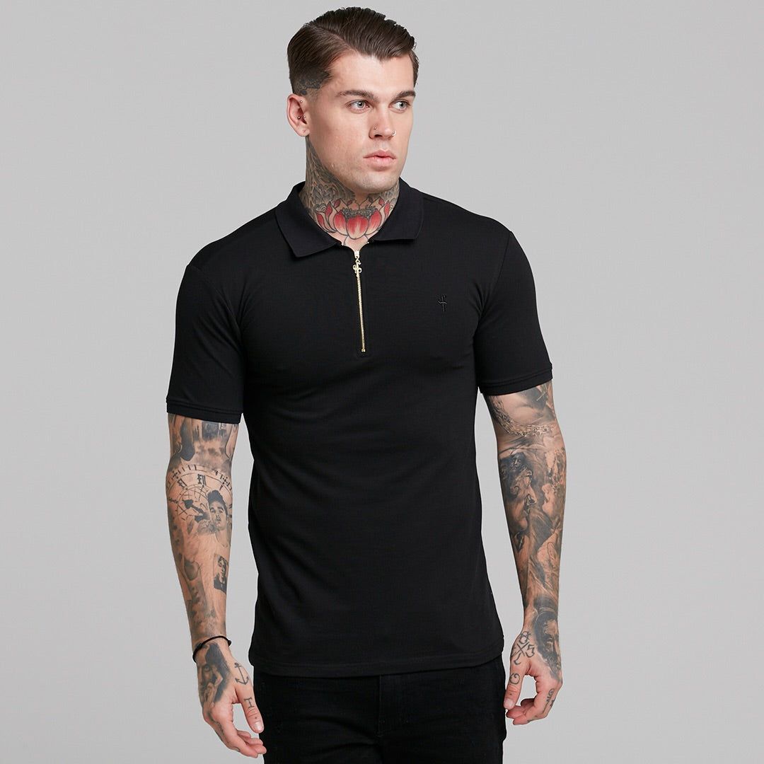 Classic Black and Gold Zipped Polo Shirt - FSH239 sold by Father Sons product image thumbnail 16