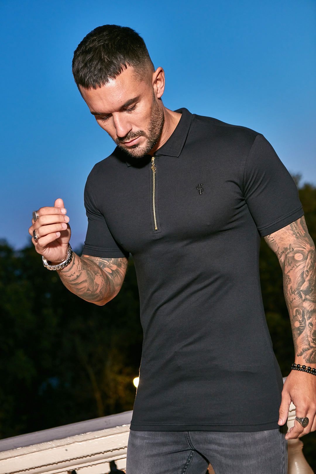 Classic Black and Gold Zipped Polo Shirt - FSH239 sold by Father Sons product image thumbnail 11