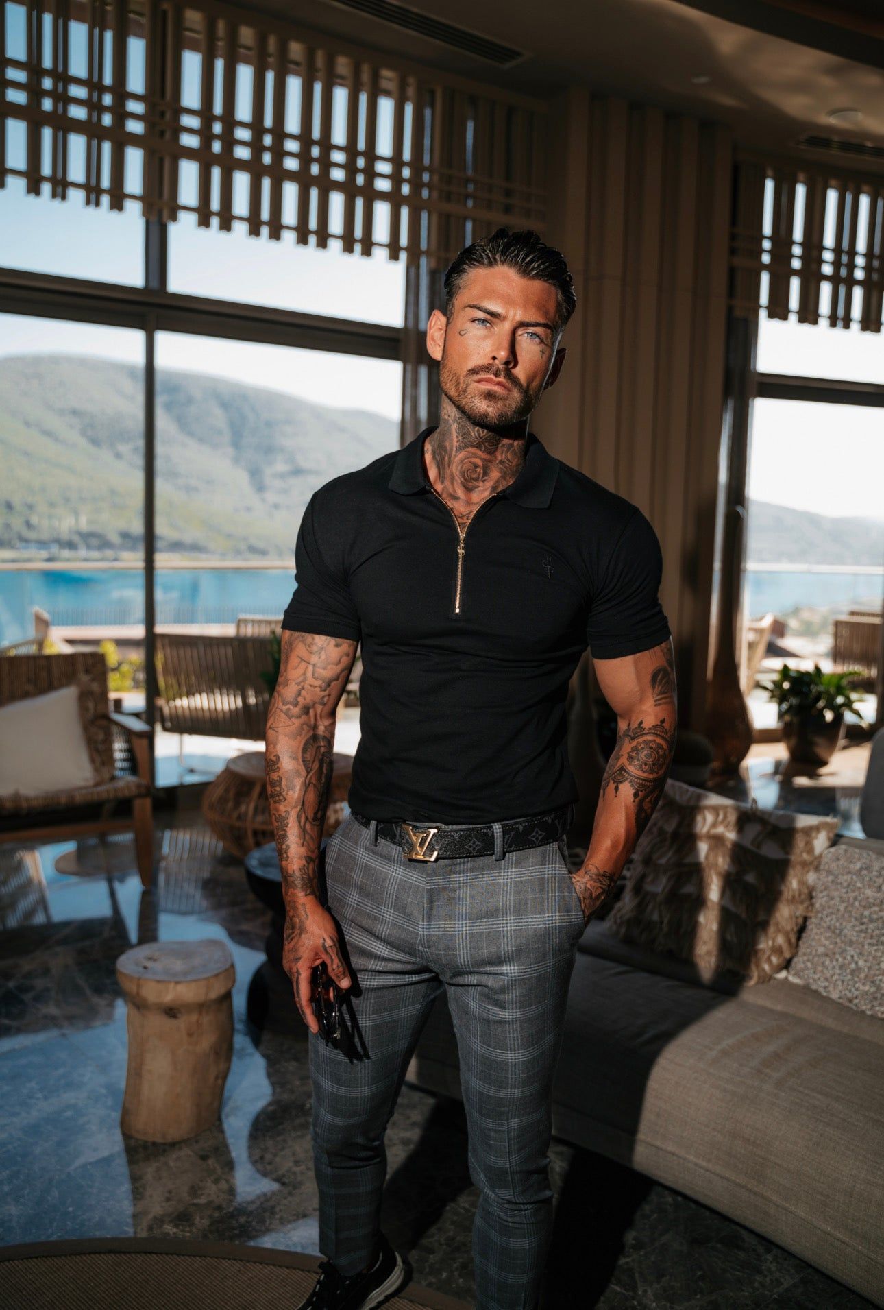 Classic Black and Gold Zipped Polo Shirt - FSH239 sold by Father Sons product image thumbnail 2