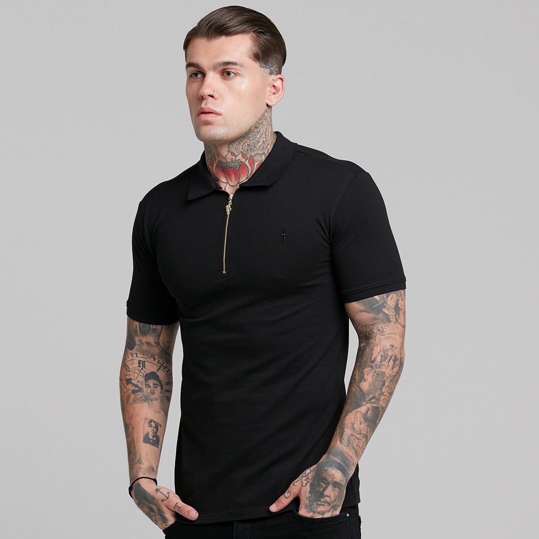 Classic Black and Gold Zipped Polo Shirt - FSH239 sold by Father Sons product image thumbnail 17