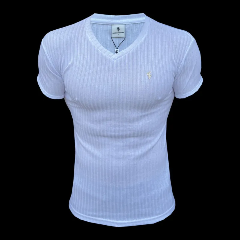 Father Sons Classic White / Gold V Neck Ribbed Crew - FSH1125 sold by Father Sons