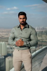 Father Sons Super Slim Stretch Sage Green Denim Long Sleeve With Metal Buttons and Decal - FS1020 sold by Father Sons