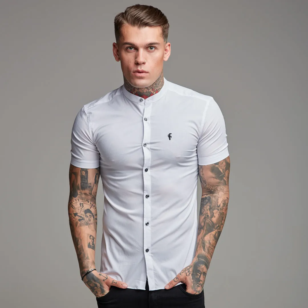 Father Sons Super Slim Stretch Classic White Grandad Collar Short Sleeve - FS172 sold by Father Sons product image thumbnail 5