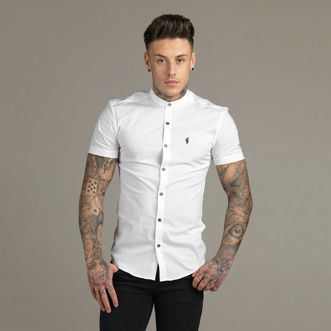 Father Sons Super Slim Stretch Classic White Grandad Collar Short Sleeve - FS172 sold by Father Sons product image thumbnail 2
