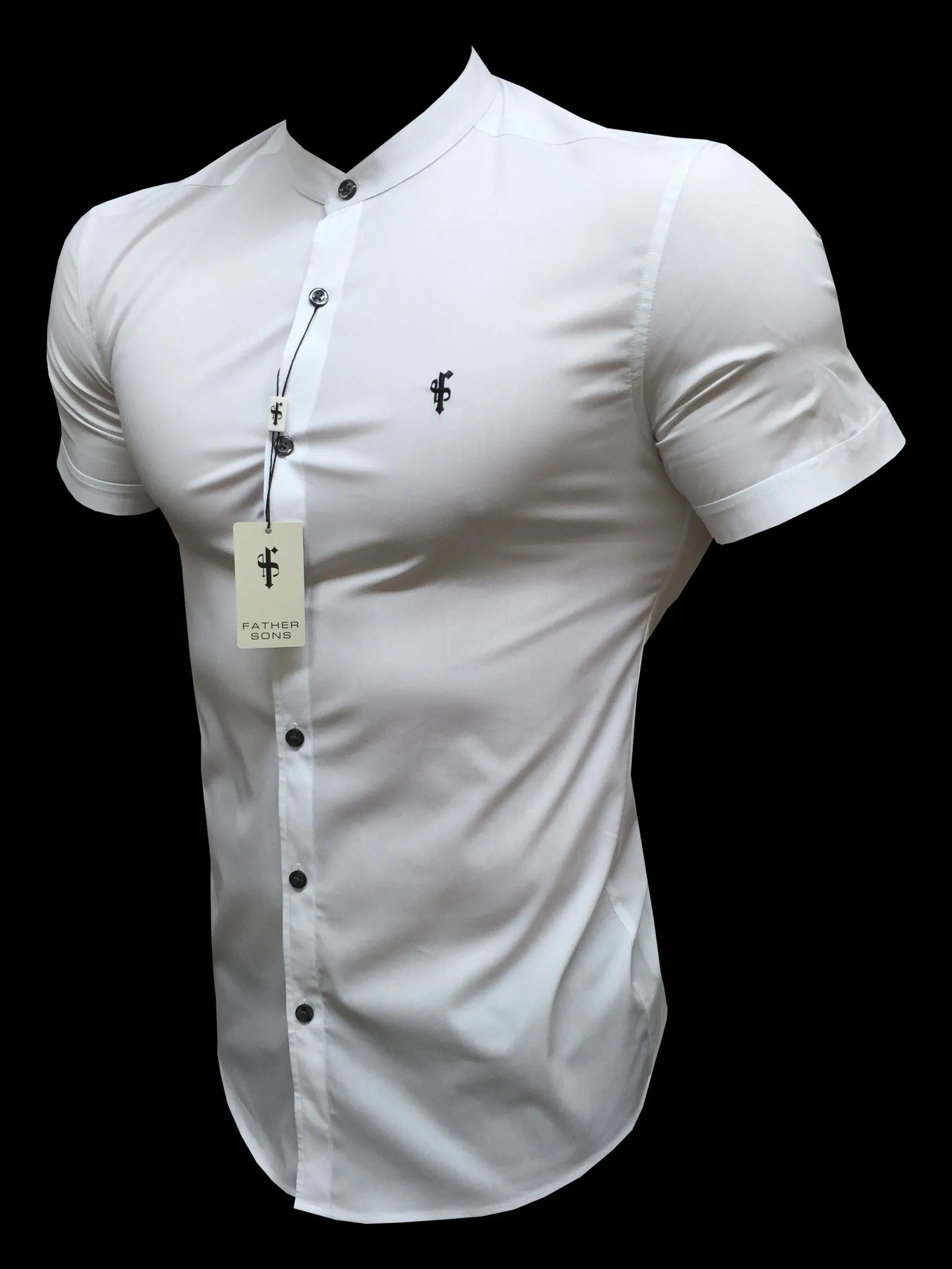 Father Sons Super Slim Stretch Classic White Grandad Collar Short Sleeve - FS172 sold by Father Sons product image thumbnail 4