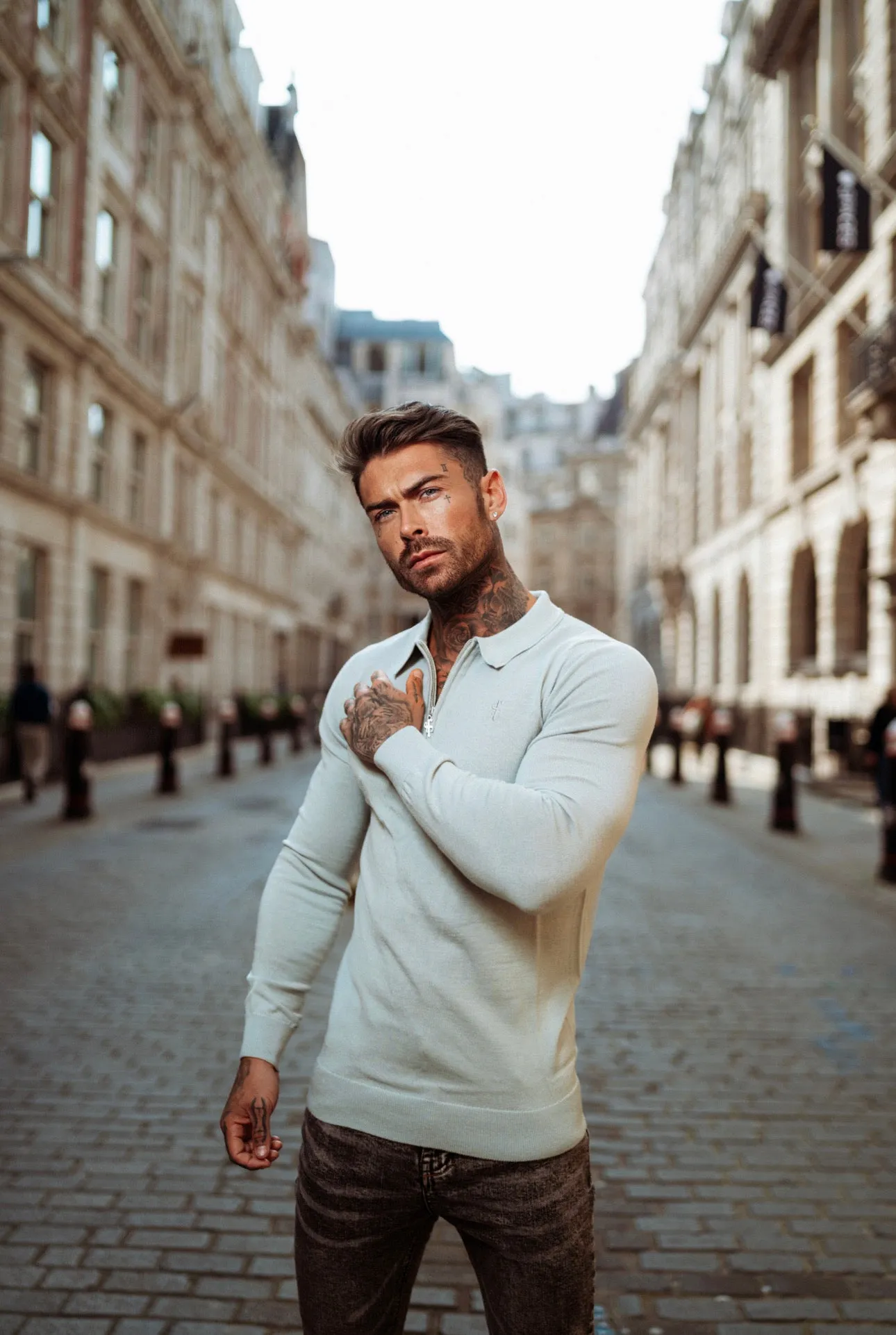 Father Sons Classic Grey Merino Wool Knitted Zip Polo Long Sleeve Sweater With FS Embroidery- FSN009 sold by Father Sons product image thumbnail 4