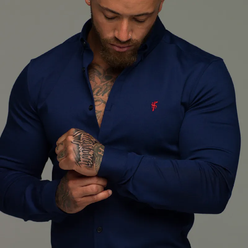 Father Sons Super Slim Stretch Navy Denim Long Sleeve (Red Emblem) - FS207 sold by Father Sons