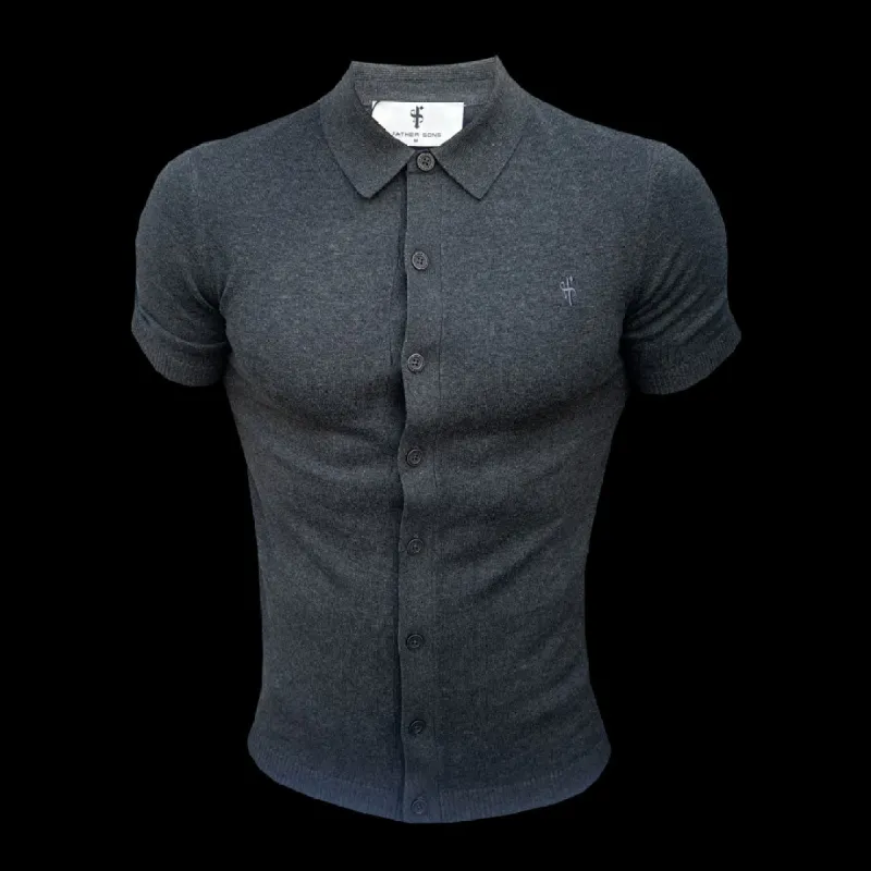 Classic Plain Charcoal Knitted Button Through Polo Short Sleeve - FSN160 sold by Father Sons