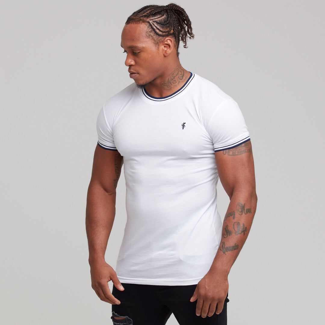 Father Sons White with Navy Contrast Crew - FSH264 sold by Father Sons