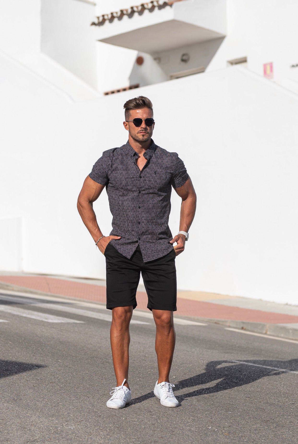 Father Sons Super Slim Stretch Black & White Multi Dot Print Short Sleeve - FS695 sold by Father Sons product image thumbnail 4