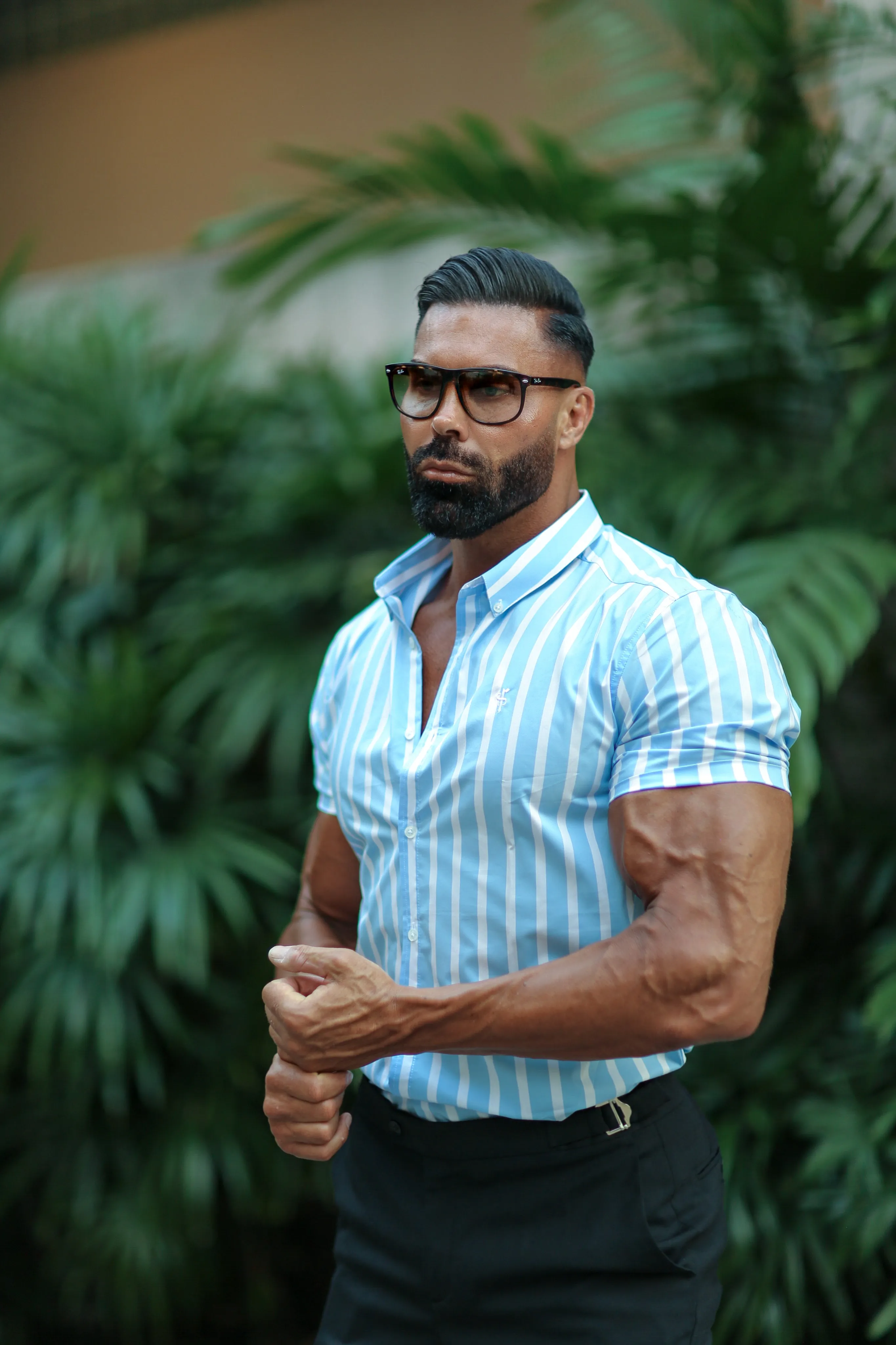 Father Sons Classic Light Blue and White Deckchair Woven Stripe Short Sleeve - FS976 sold by Father Sons