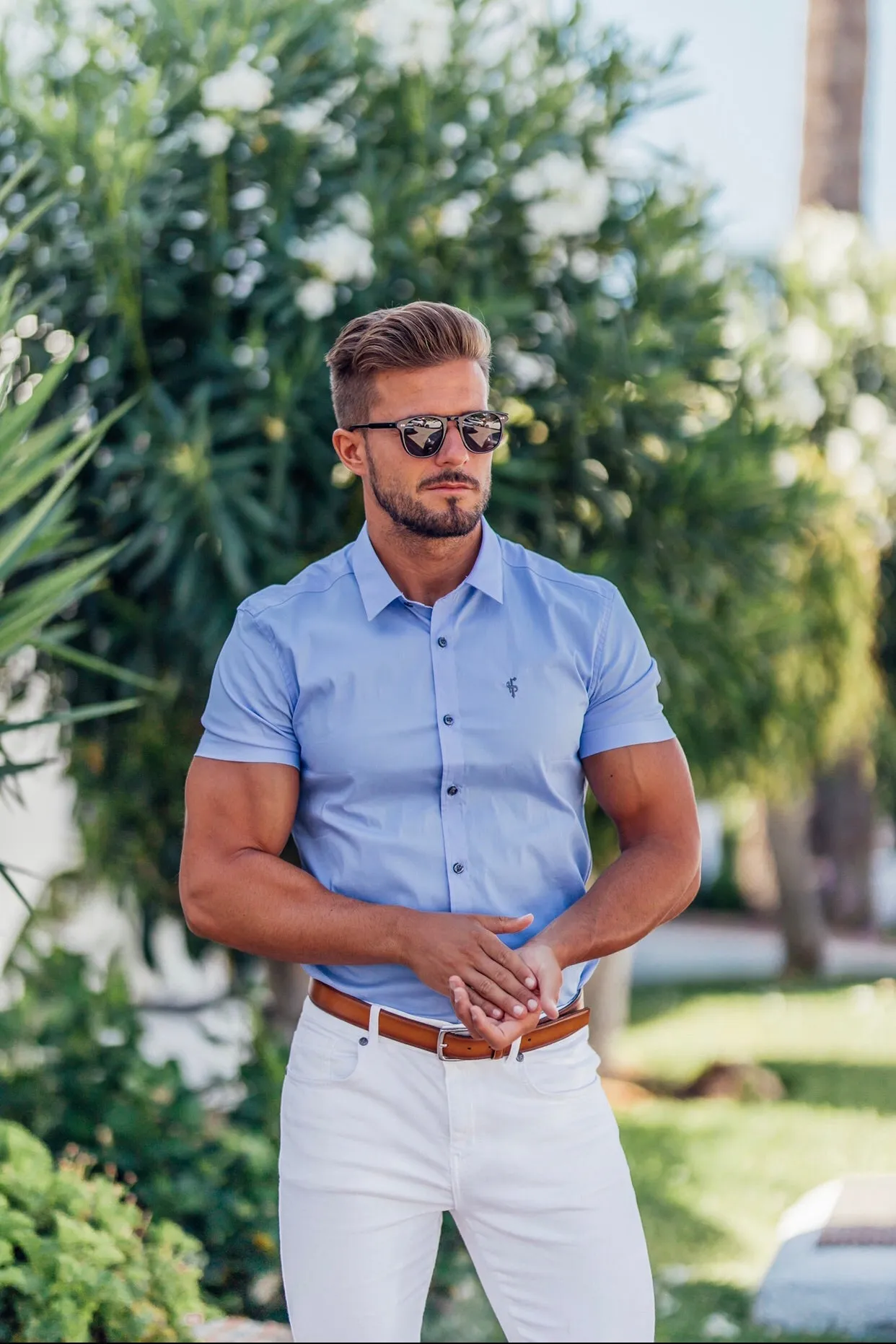 Father Sons Super Slim Stretch Classic Light Blue Short Sleeve - FS179 sold by Father Sons product image thumbnail 4