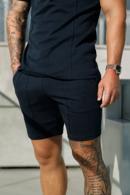 Father Sons Navy Elasticated Drawstring Pintuck Shorts - FSH1056 sold by Father Sons
