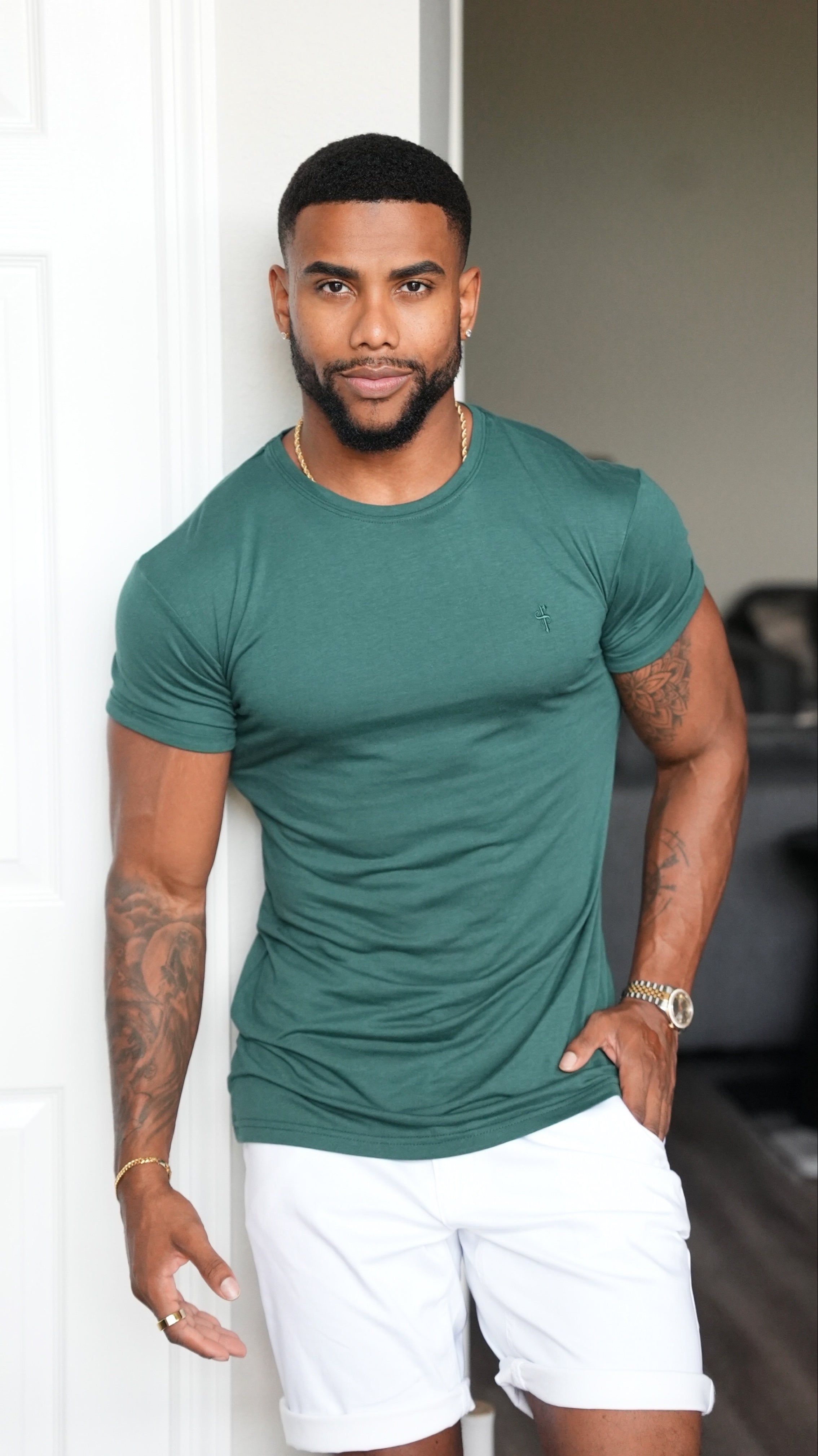 Father Sons Forest Green Bamboo Crew with Tonal Embroidery - FSH920 sold by Father Sons