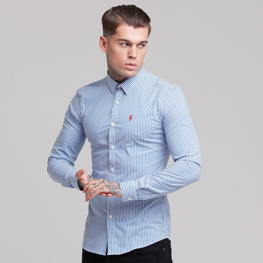 Father Sons Super Slim Stretch White & Navy Stripe (Red Emblem) - FS513 sold by Father Sons product image thumbnail 4