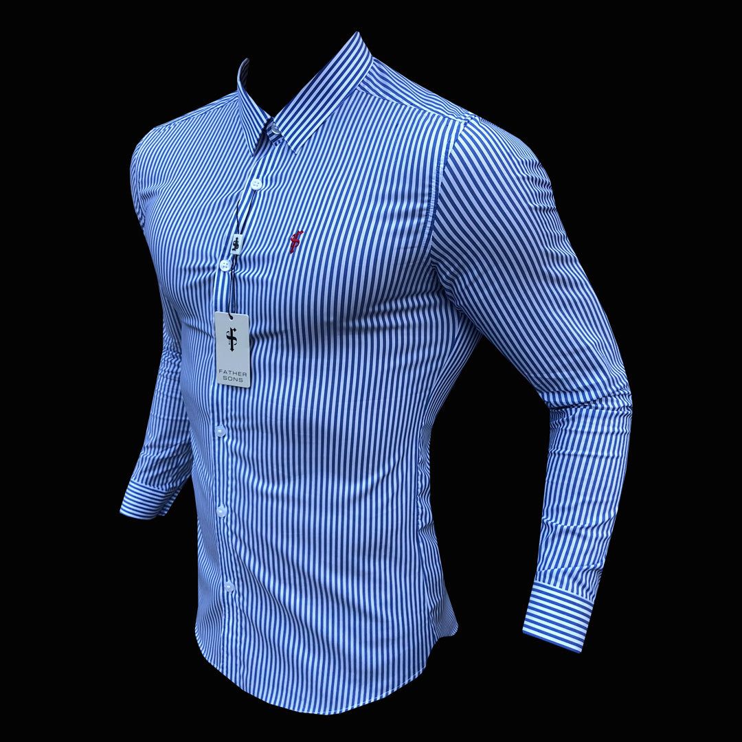 Father Sons Super Slim Stretch White & Navy Stripe (Red Emblem) - FS513 sold by Father Sons product image thumbnail 5