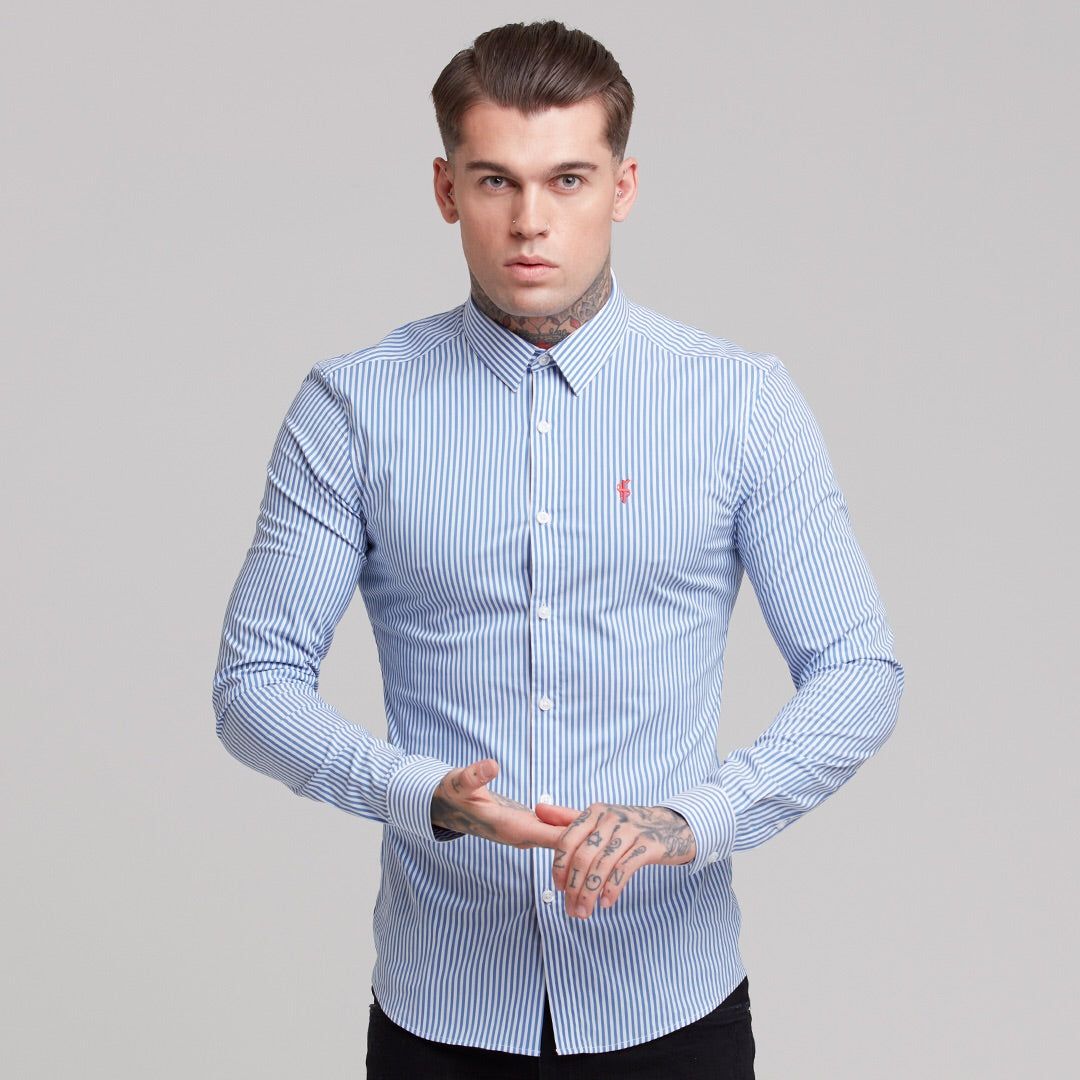 Father Sons Super Slim Stretch White & Navy Stripe (Red Emblem) - FS513 sold by Father Sons product image thumbnail 2