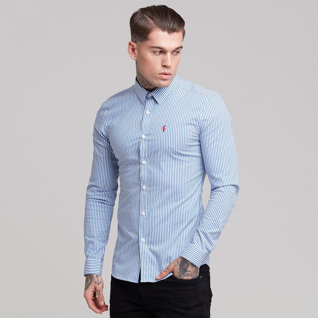 Father Sons Super Slim Stretch White & Navy Stripe (Red Emblem) - FS513 sold by Father Sons product image thumbnail 3