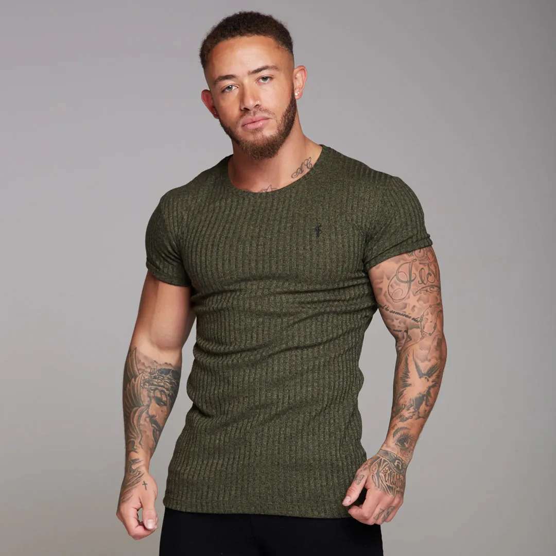 Father Sons Classic Khaki Ribbed Knit Super Slim Long Line Crew - FSH172 sold by Father Sons product image thumbnail 4