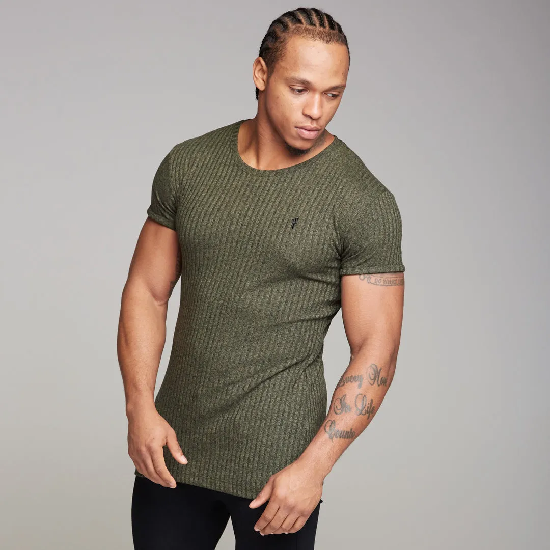 Father Sons Classic Khaki Ribbed Knit Super Slim Long Line Crew - FSH172 sold by Father Sons product image thumbnail 5